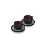 Karaca Galactic Reactive Glaze Teetasse und Untertasse Set für 2 Personen, 4 Teilig, Schwarz