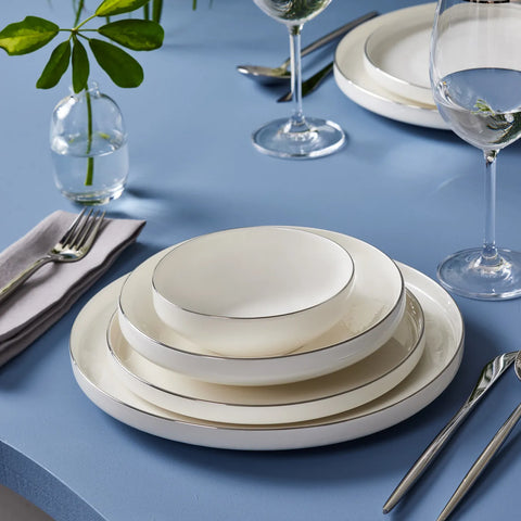 Karaca Streamline New Saturn 6 Personen Geschirrset, 24 Teilig, New Generation Bone, Platin