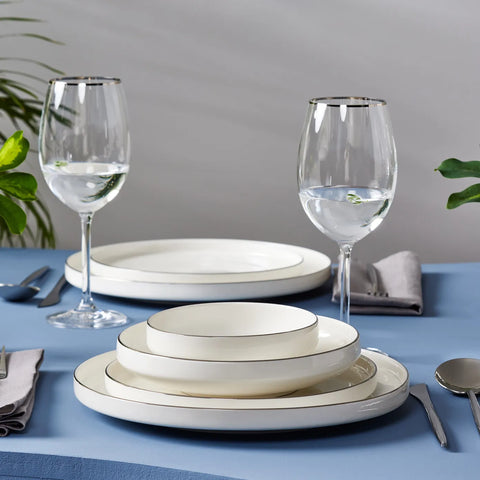 Karaca Streamline New Saturn 6 Personen Geschirrset, 24 Teilig, New Generation Bone, Platin