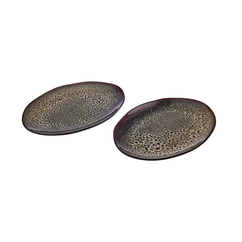 Karaca Galactic Reactive Glaze Servierteller Set, 2 Teilig, Medium, Schwarz 