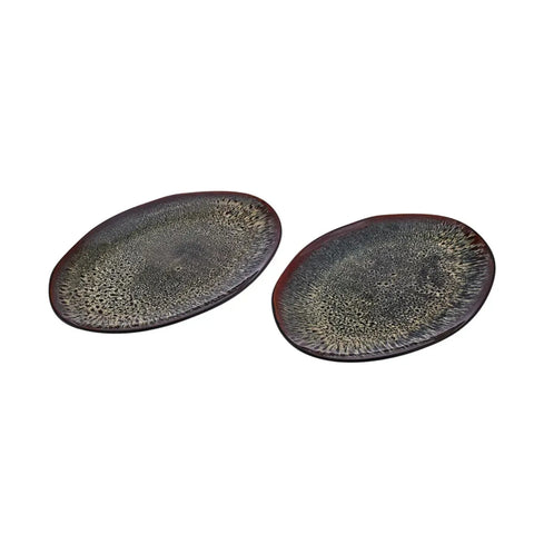 Karaca Galactic Reactive Glaze Servierteller-Set, 2 Teilig, Groß, Schwarz 
