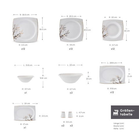 Karaca Autumn New Generation Bone 57-teiliges Tafelservice für 12 Personen