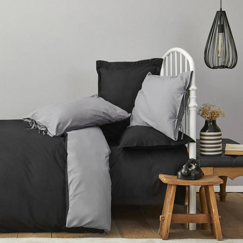 Karaca Home Basic Doppelseitig Doppelter Bettbezug, Schwarz Dunkel Grau