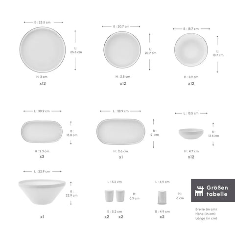 Karaca Red Carpet Collection Streamline New Saturn Platinum Geschirrset für 12 Personen, 59 Teilig, New Generation Bone