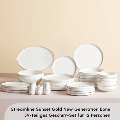 Karaca Red Carpet Collection Streamline Sunset für 12 Personen Geschirrset, 59 Teilig, New Generation Bone