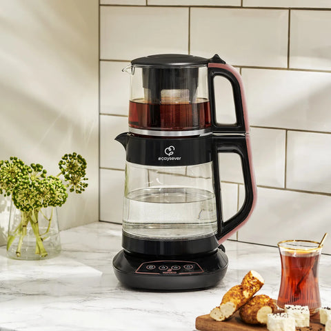 Karaca Çaysever 3 in 1 Sprechende Glas Teekocher Wasserkocher und Vorbereitung von Speisewasser 1700W, Rosegold