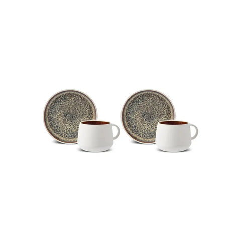 Karaca Galactic Reactive Glaze Teetasse und Untertasse Set für 2 Personen, 4 Teilig, 300ml, Weiß