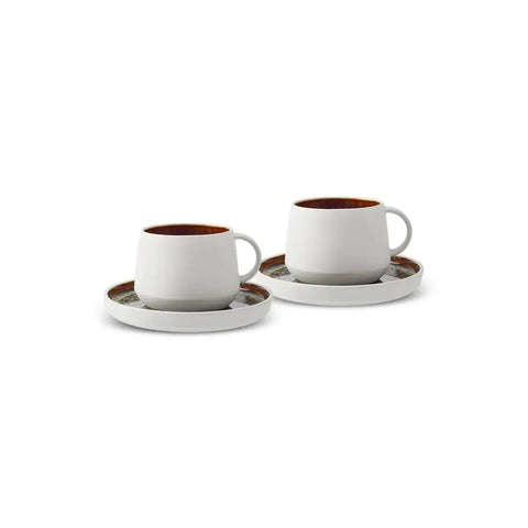 Karaca Galactic Reactive Glaze Teetasse und Untertasse Set für 2 Personen, 4 Teilig, 300ml, Weiß