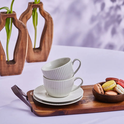 Karaca Seashell Zephyt Teetasse für 6 Personen, Hellgrau, 200 ml