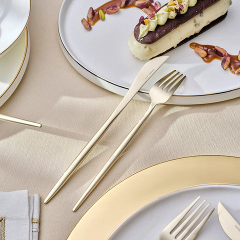 Karaca Jupiter Premium Boxed Cutlery Set Matte Champagne Gold für 12 Personen, 84 Teilig