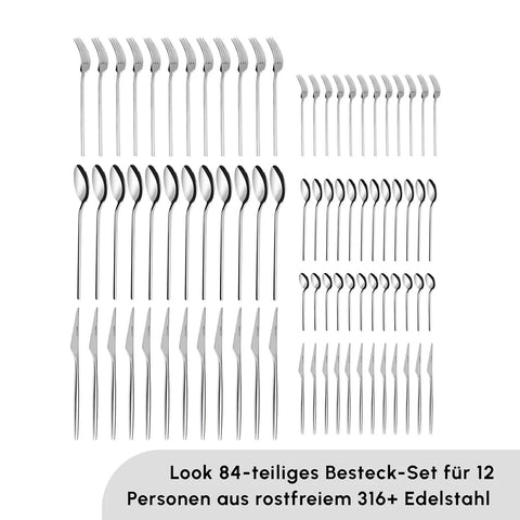 Karaca Look 316+ Stahl 84-teiliges Premium Besteckset für 12 Personen