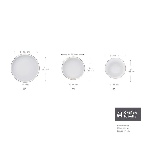Karaca Streamline New Saturn Gold 4 Personen Geschirr Set, New Generation Bone, 12 Teilig