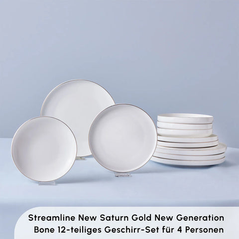 Karaca Streamline New Saturn Gold 4 Personen Geschirr Set, New Generation Bone, 12 Teilig