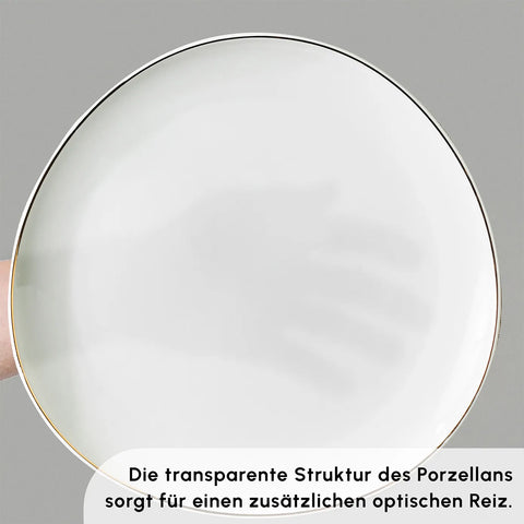 Karaca Streamline Middle Frühstücksset und Servierschalen, 34 Teilig, Porzellan, Gold
