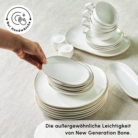 Karaca Streamline Middle Frühstücksset und Servierschalen, 34 Teilig, Porzellan, Gold