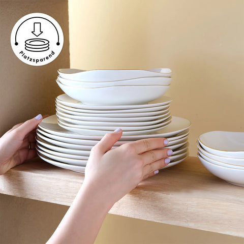 Karaca Streamline Middle Frühstücksset und Servierschalen, 34 Teilig, Porzellan, Gold