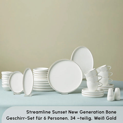 Karaca Streamline Sunset Frühstücksset und Servierschalen, 34 Teilig, Gold