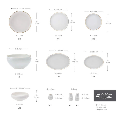 Karaca Red Carpet Collection Streamline New Sunset Gold für 12 Personen Geschirrset, 59 Teilig, New Generation Bone