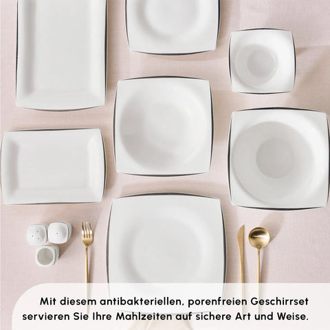 Karaca Fine Pearl New Agate Platin 12 Personen, Quadratisch Geschirrset, 58 Teilig