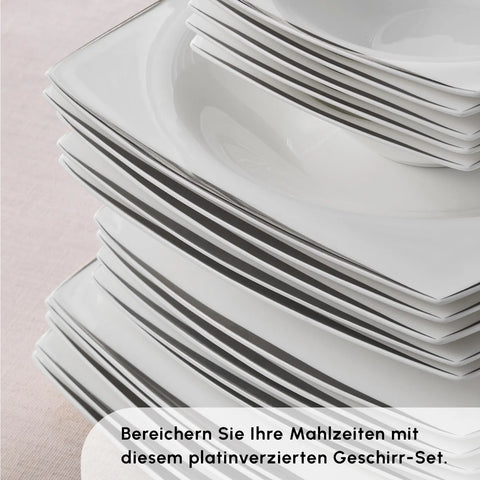 Karaca Fine Pearl New Agate Platin 12 Personen, Quadratisch Geschirrset, 58 Teilig