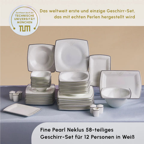 Karaca Fine Pearl Neklus 12 Personen, Quadratisch Geschirrset, 58 Teilig