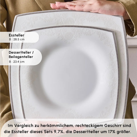 Karaca Fine Pearl Neklus 12 Personen, Quadratisch Geschirrset, 58 Teilig