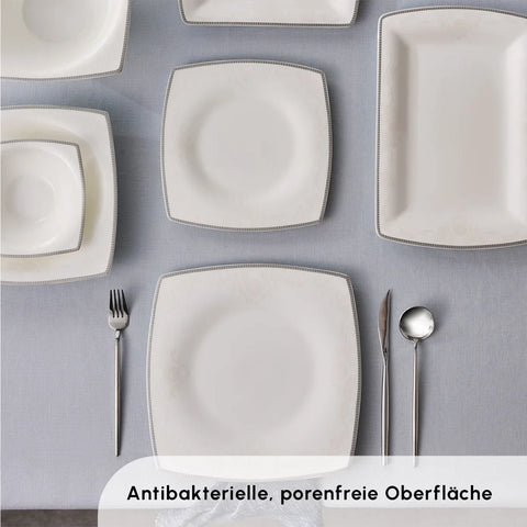 Karaca Fine Pearl Neklus 12 Personen, Quadratisch Geschirrset, 58 Teilig