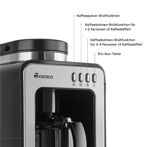 Karaca Grindmaestro Filter-Kaffeemaschine mit Eingebaute Kaffeemühle, 0,5L, 600W, Inox
