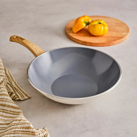 Karaca Swiss Crystal 28 Cm Induktion Wok-Pfanne, Creme