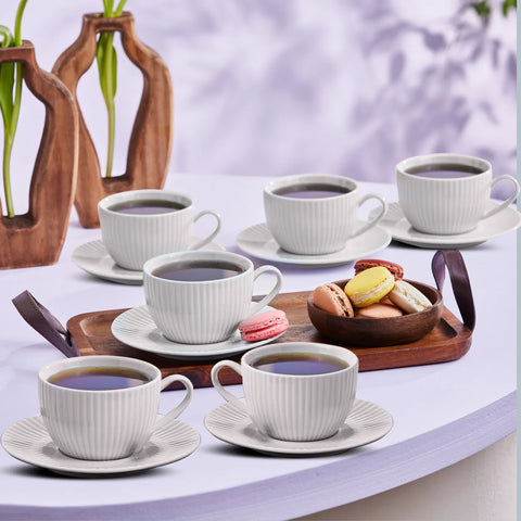 Karaca Seashell Zephyt Teetasse für 6 Personen, Hellgrau, 200 ml