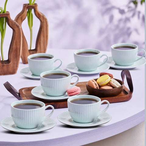 Karaca Seashell Zephyt Teetasse für 6 Personen, Blau, 200 ml