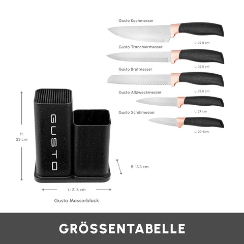Karaca Gusto Schwarzes 12-teiliges Messer-/Schneidebrett-Set