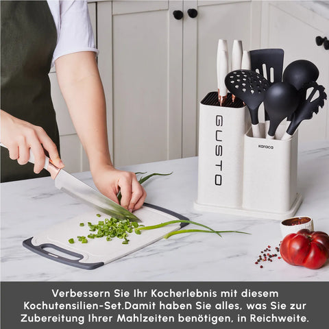 Karaca Gusto 12-teiliges Messer-/Schneidebrett-Set in Creme