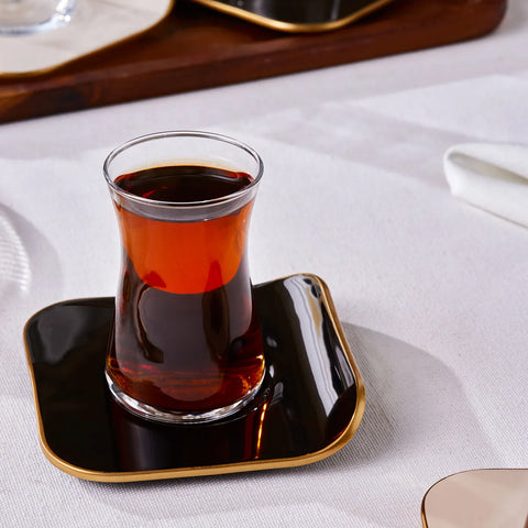 Karaca Retro Schwarz 6 Personen Platz Teetasse Set, 12 Teilig