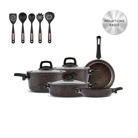 Karaca Biogranit Induktion Schwarzgold Kochtopfset und Service Set 13 Teile
