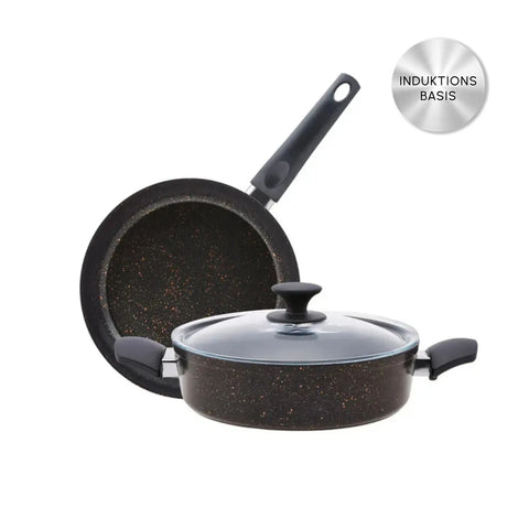 Karaca Biogranite Induktions Kochgeschirr, 3 Teilig, Schwarz Gold
