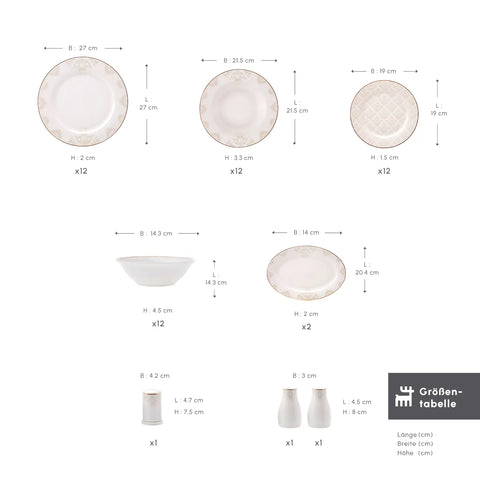 Karaca Siena 12 Personen Geschirrset, 53 Teilig, New Generation Bone