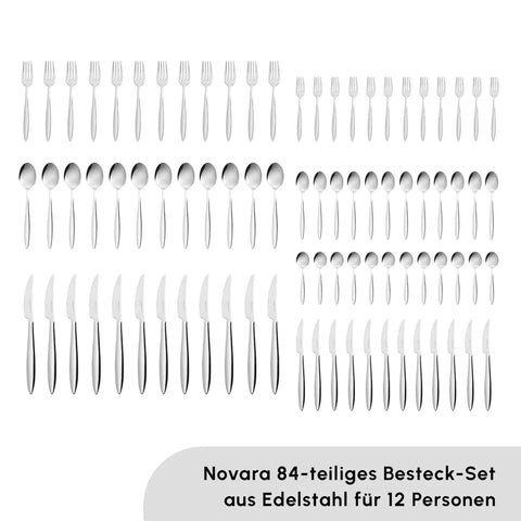 Karaca Novara Elegance Besteckset für 12 Personen, 84 Teilig
