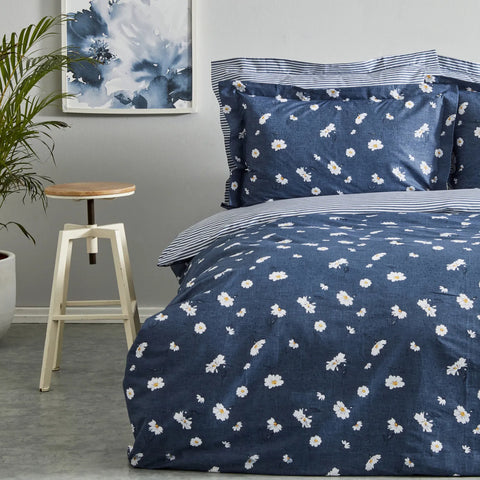 Karaca Home Daisy 100% Baumwolle Einzel Bettbezug Set Indigo