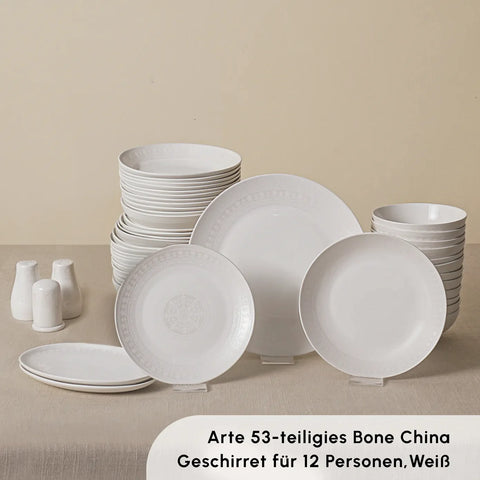 Karaca Arte 53-teiliges Tafelservice für 12 Personen, New Bone China