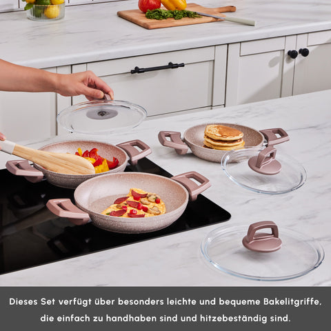 Karaca Biogranite Induktion Flache Bratpfanne Set 3 Teile Rose Gold