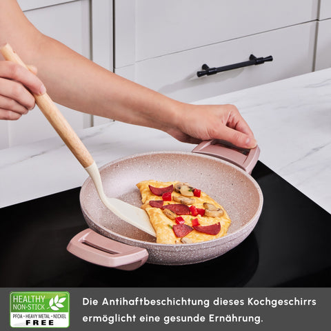 Karaca Biogranite Induktion Flache Bratpfanne Set 3 Teile Rose Gold