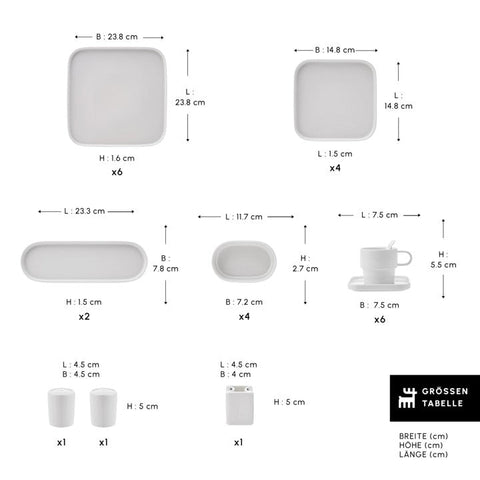 Karaca Stream Pure Cubique 35-Teiliges 6-Personen Frühstücksset Quadrat