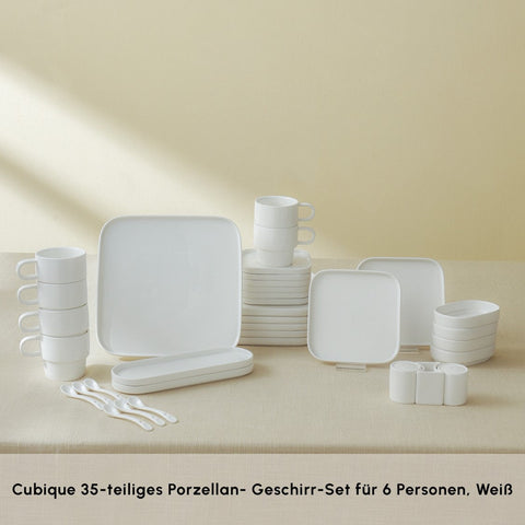 Karaca Stream Pure Cubique 35-Teiliges 6-Personen Frühstücksset Quadrat