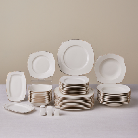 Karaca Square Bone Wave 53-Teiliges 12-Personen Geschirrset Gold
