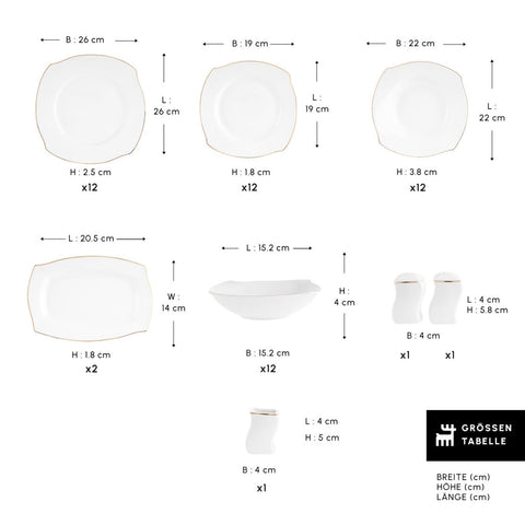 Karaca Square Bone Wave 53-Teiliges 12-Personen Geschirrset Gold