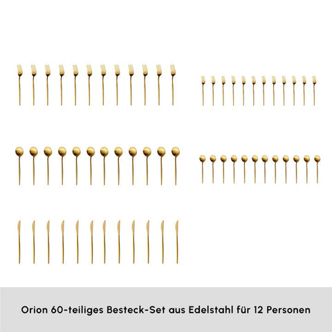 Karaca Orion Matte Gold 12-Personen 60-Teiliges Besteckset