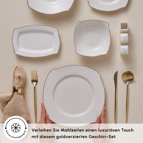 Karaca Square Bone Wave 53-Teiliges 12-Personen Geschirrset Gold