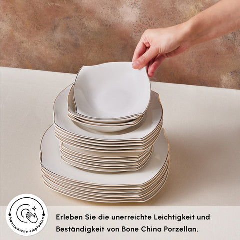 Karaca Square Bone Wave 53-Teiliges 12-Personen Geschirrset Gold