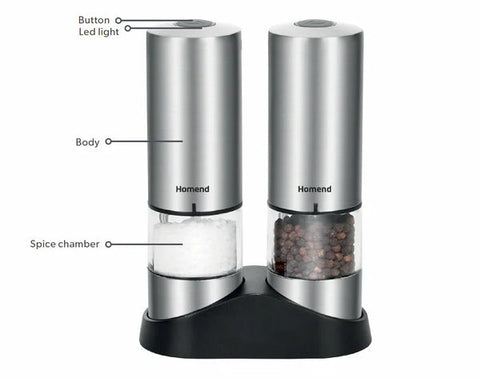 Homend Grindgo 6003 2-teiliges Wiederaufladbares Gewürzmühlen-Set, Inox